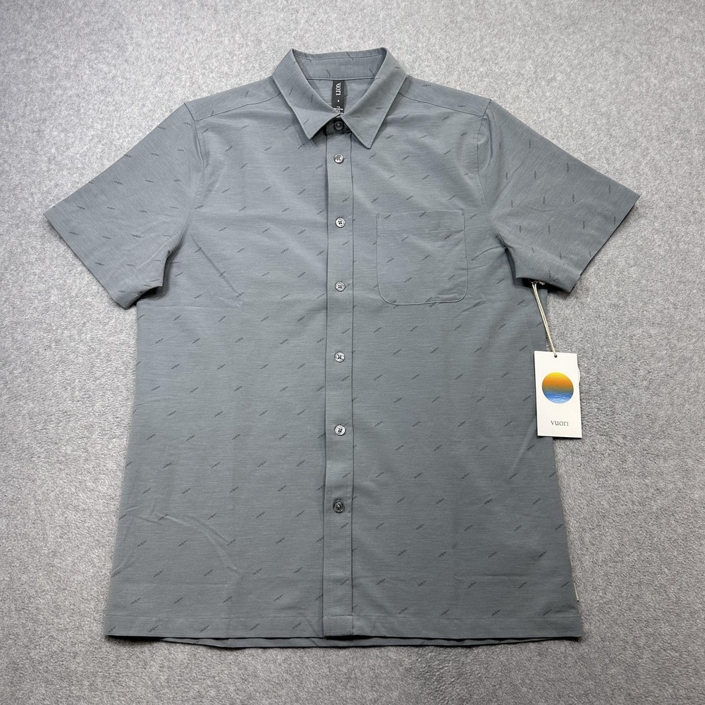 Vuori Bridge Button Down Shirt Mens Small Gray Light Cloud Daggers Stretch